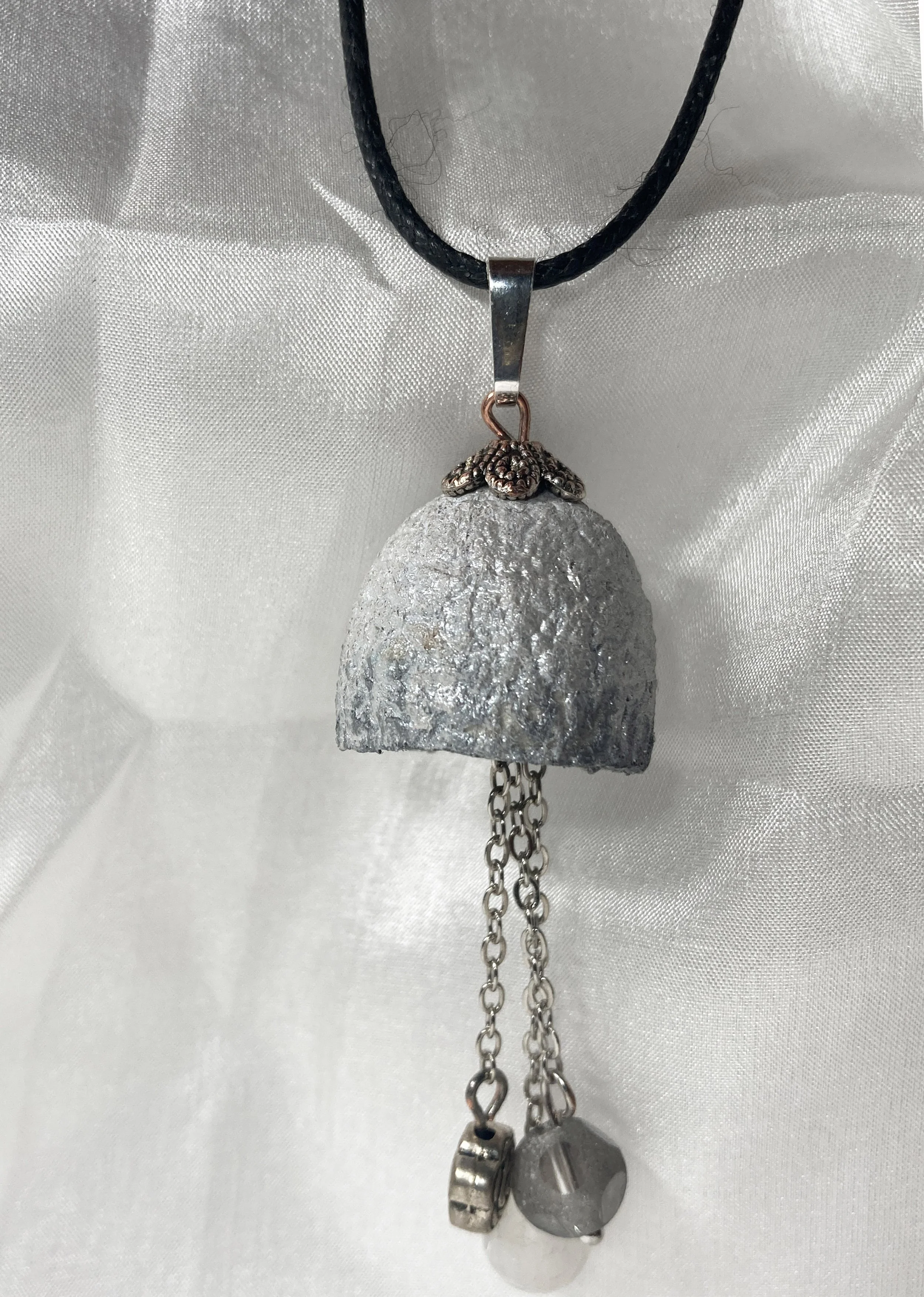 Silver cocoon pendant on a cord — Silk Art Closet